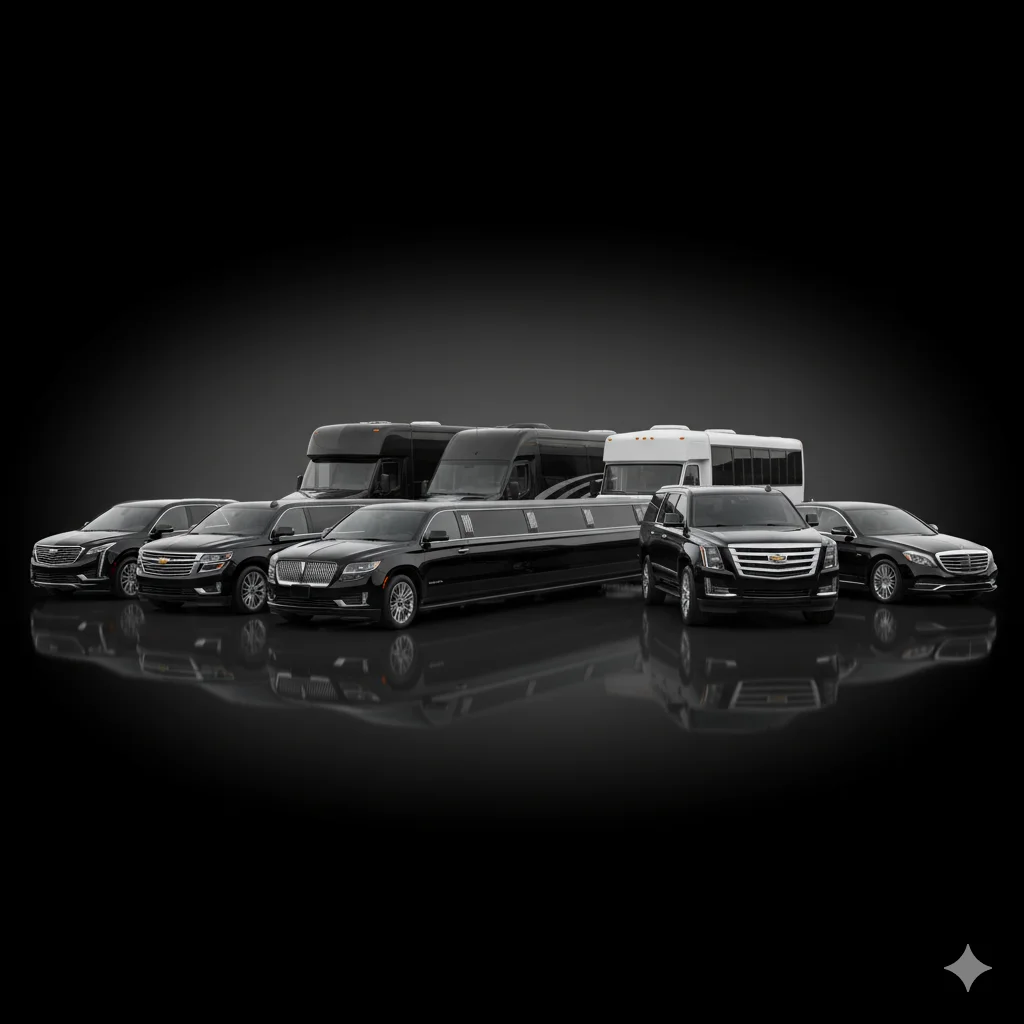 Luxury Muskoka Limo Service fleet including sedans, SUVs, party bus, and executive limousines for weddings, airport transfers, and special events.