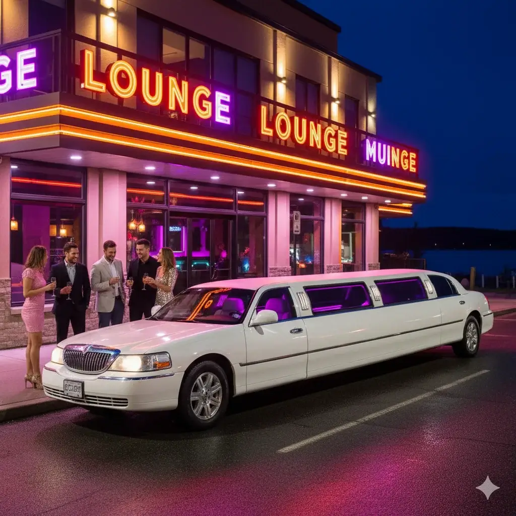 White stretch limousine for night out and stagette parties in Muskoka with Muskoka Limo Service.