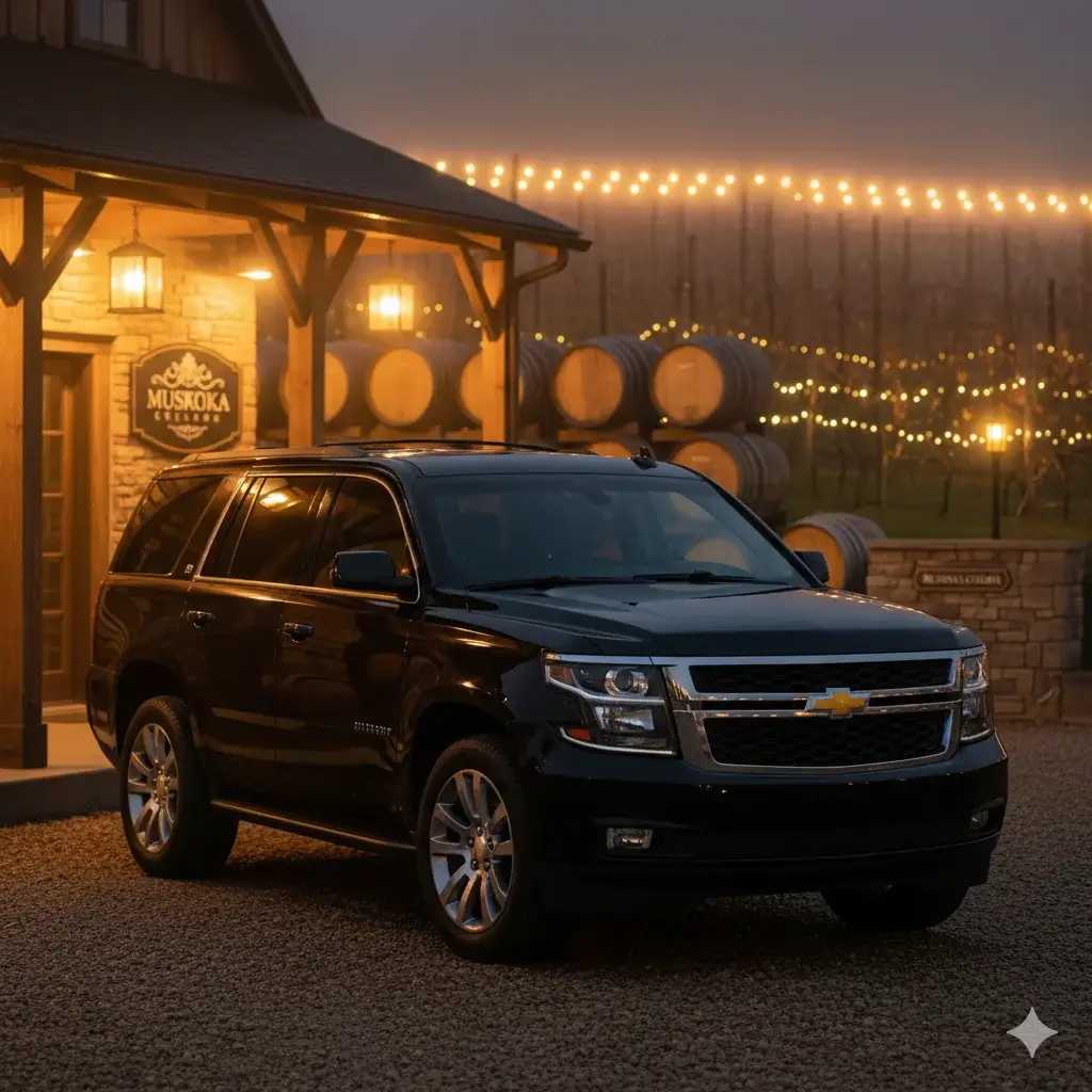 Black SUV Suburban for Muskoka winery and brewery tours with Muskoka Limo Service.